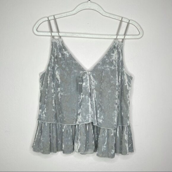 aerie velour tank top boxy v-neck ruffle gray NWT‎ - Picture 1 of 10
